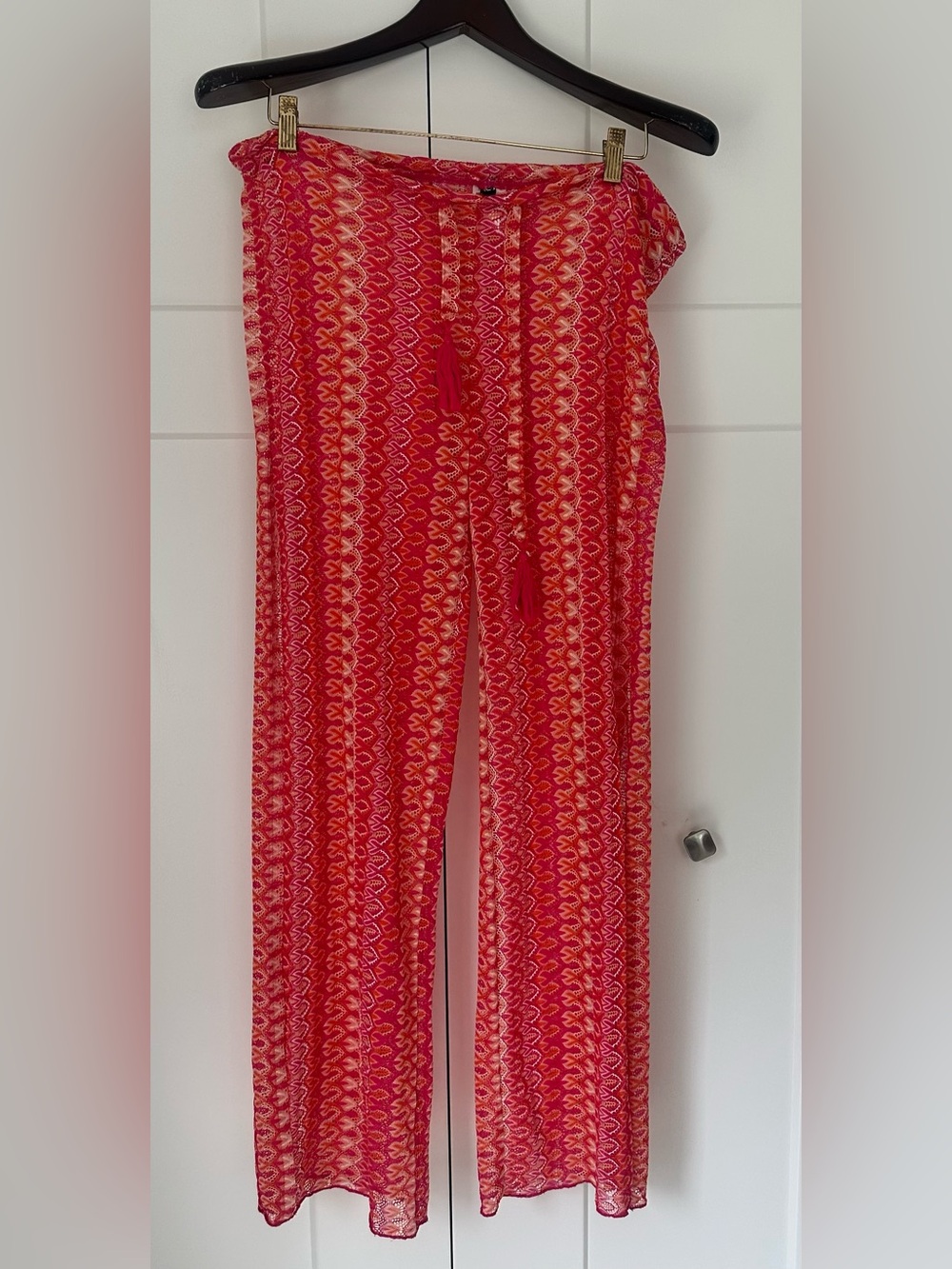 BECCA Riviera Coral Multicolor Crochet Wide-Leg Beach Pants